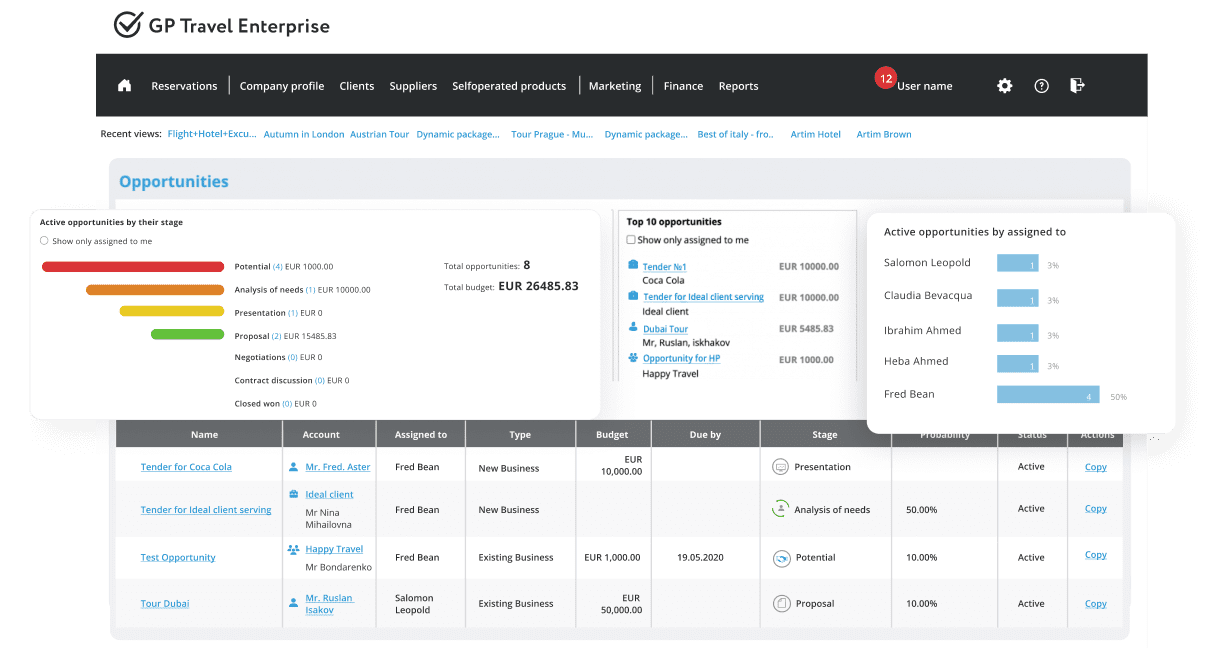 GP Travel Enterprise interface